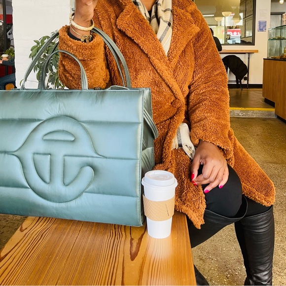 Telfar Handbags - Telfar Large Puff Shopper in Olive. Structured, lots of room with pocket inside.